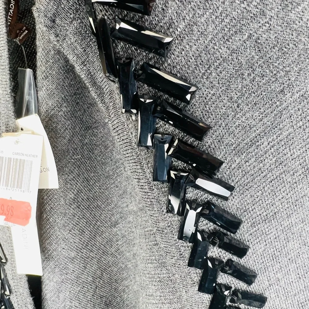 Adrienne Vittadini Carbon Heather Open Front Sweater Luxury Mercerized Wool Sz S - Picture 5 of 13